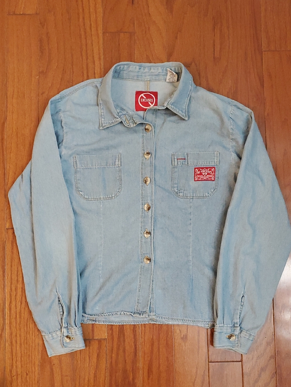 Vintage No Excuses Lightweight Denim Jean Shirt Size Large 90's
